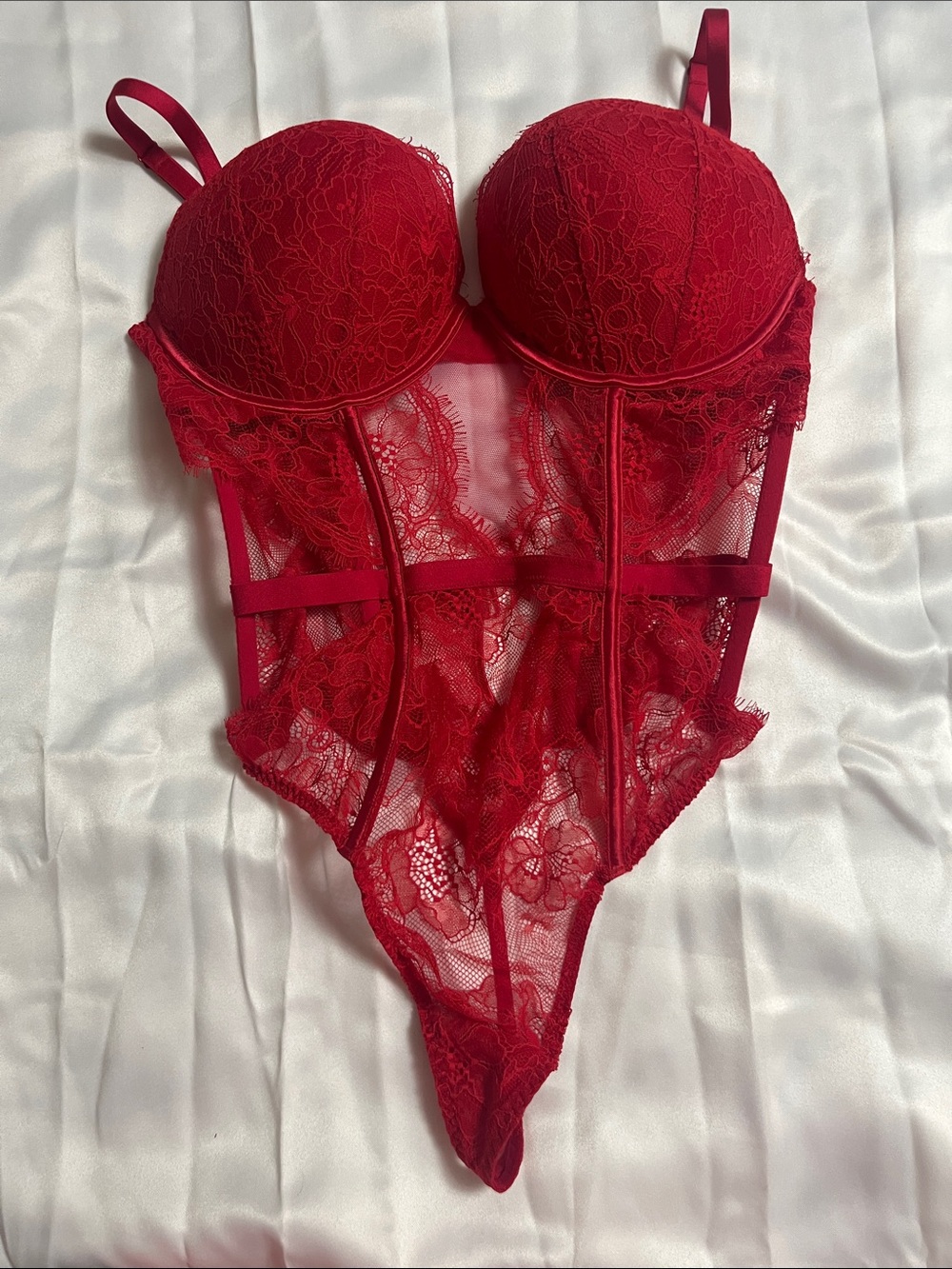 Victoria Secret Red Lace Bustier Bodysuit - Women's Intimates size XL